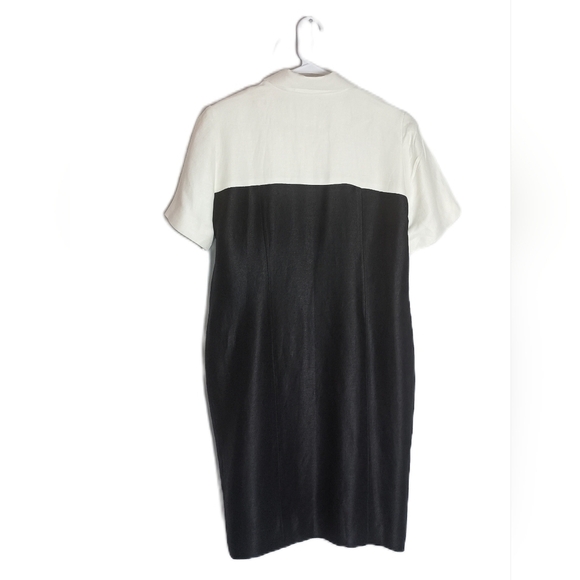 Don Caster Black and White Double Breasted Linen Blend Sheath Dress - Picture 2 of 8